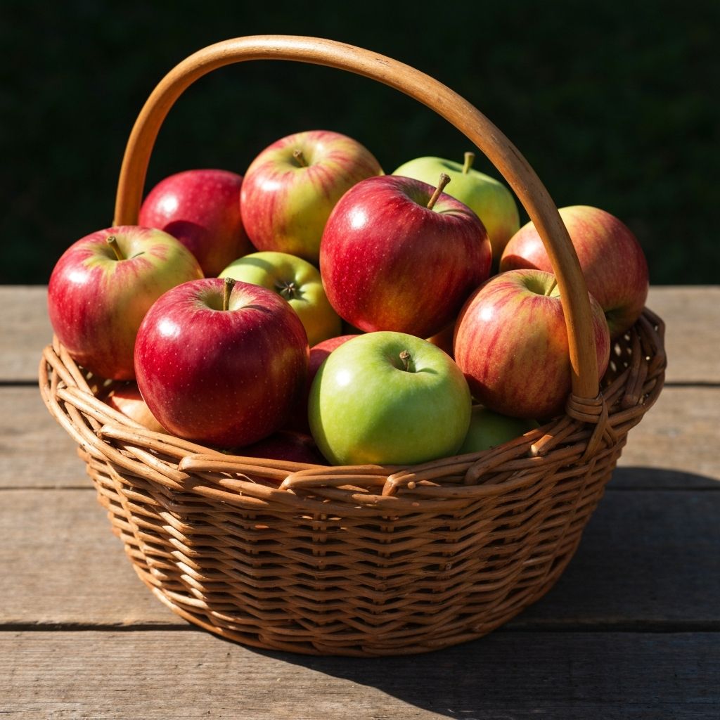 Red and green apples in a basket