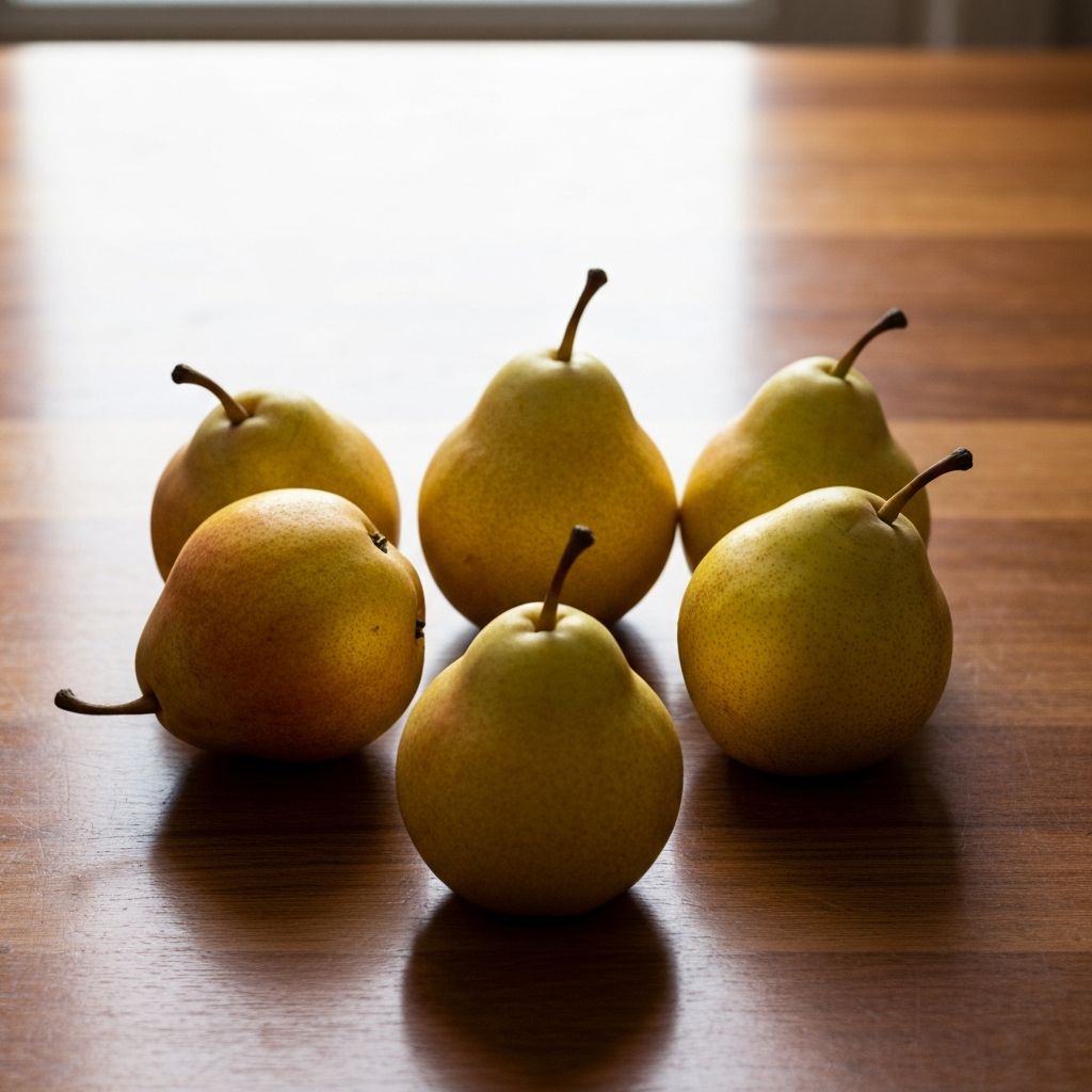 Fresh pears on a wooden surface